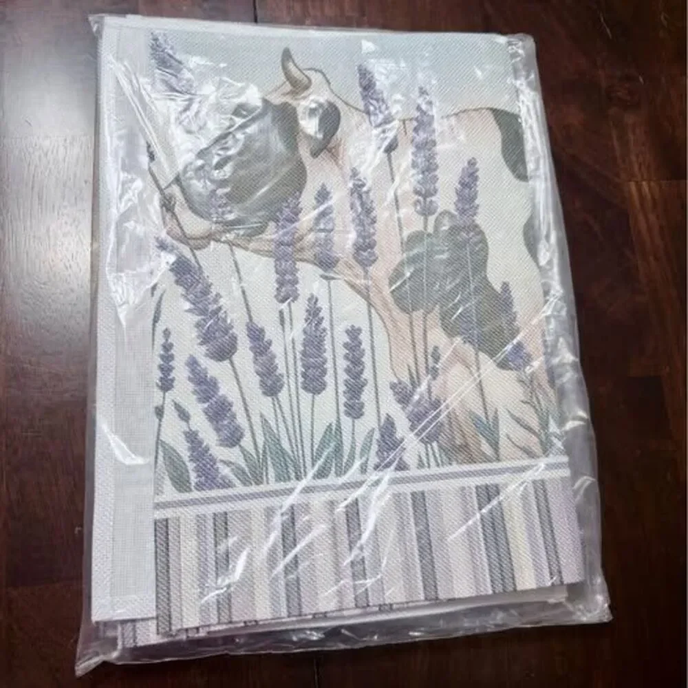 Cow & Lavender Placemats Set Farmhouse Floral Country Table Mats